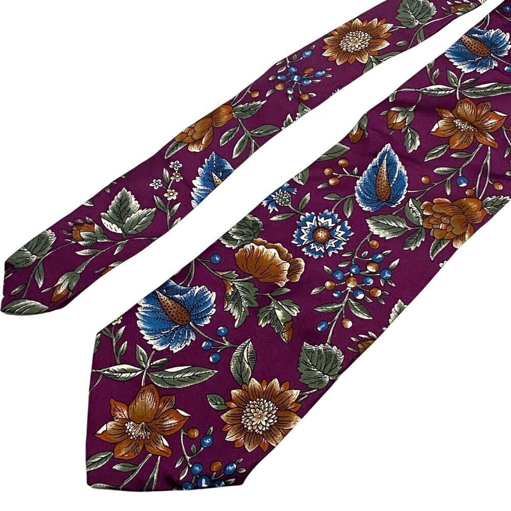 Ted Lapidus Purple Floral Silk Tie Made In Italy colorful floral elegant office